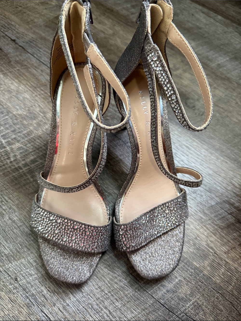 Kelly & Katie Glittery Silver Ankle-Strap Heels
